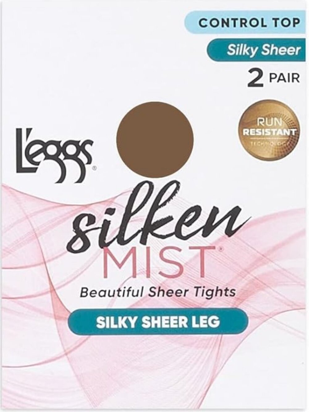 L'eggs Silken Mist B Sun Beige 2 pack Control Top Sheer Toe Silky